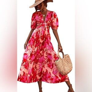 Floral Red and Pink Maxi Dress